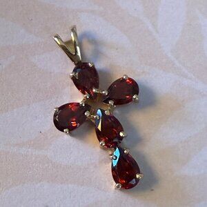 *SOLD* 14k Garnet Cross Pendant, Yellow Gold, 1.59g